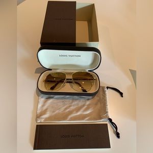 Louis Vuitton Gold Aviator Sunglasses with Original Receipt and Box